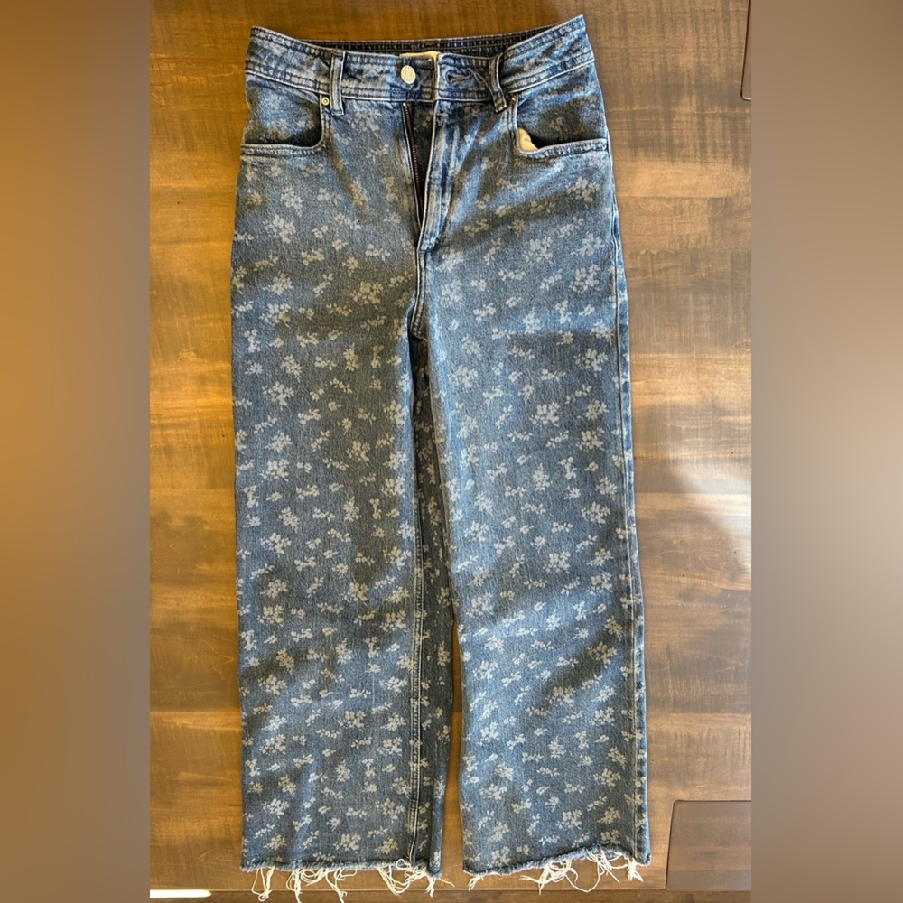 Mango Blue Floral Wide-Leg Jeans